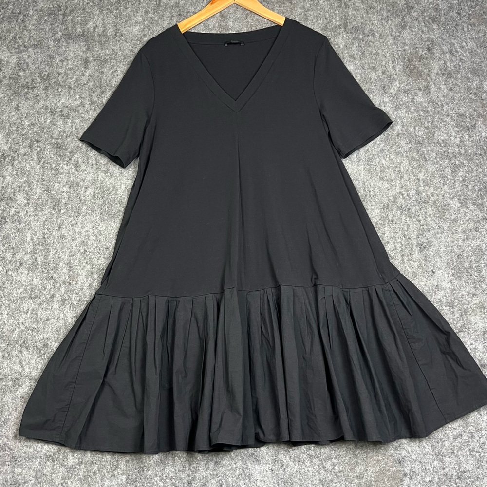 COS Black V-Neck Tiered Mini Dress Size Medium Black